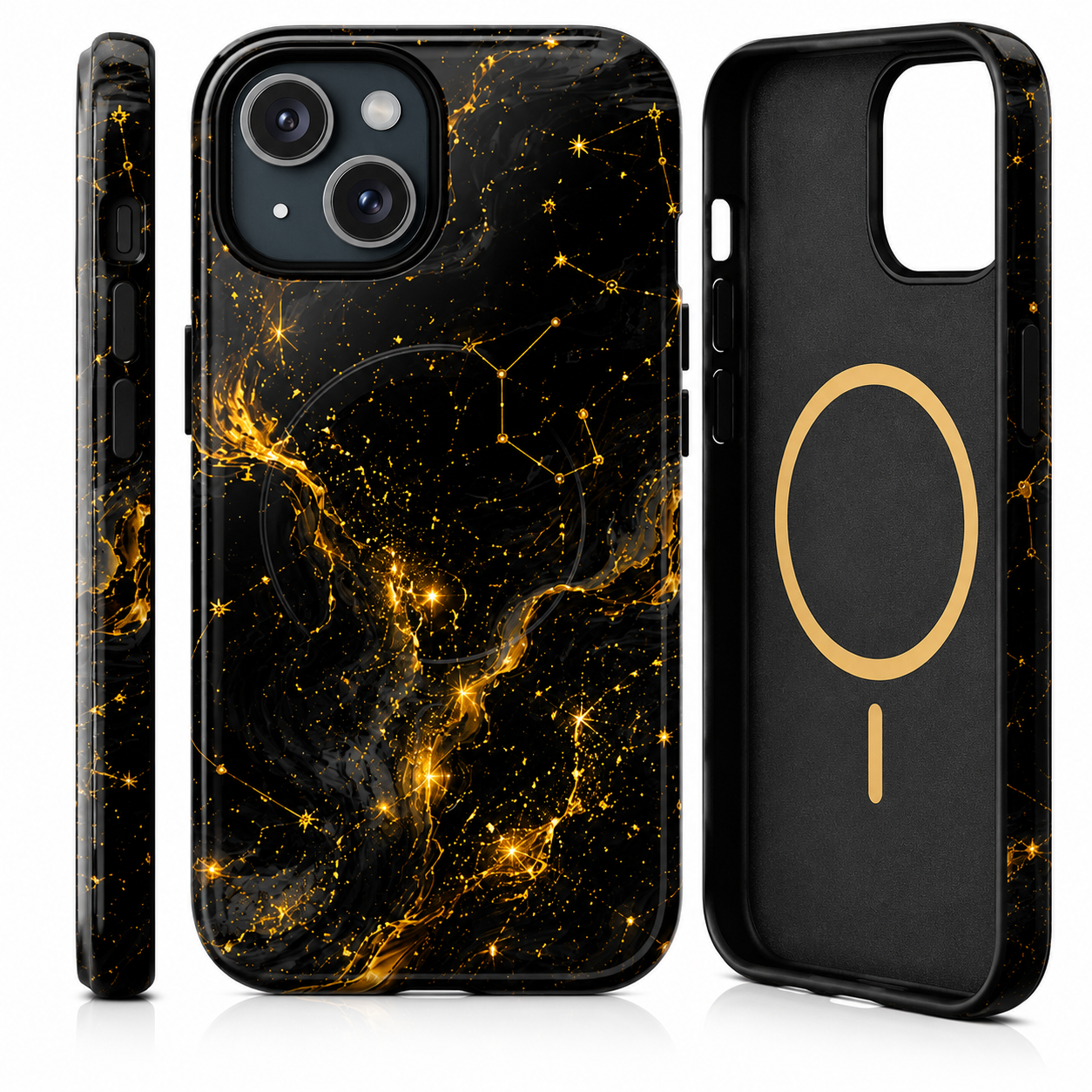 Luxury Black & Gold Marble Phone Case | Celestial Galaxy iPhone Case | Elegant MagSafe Protective Case
