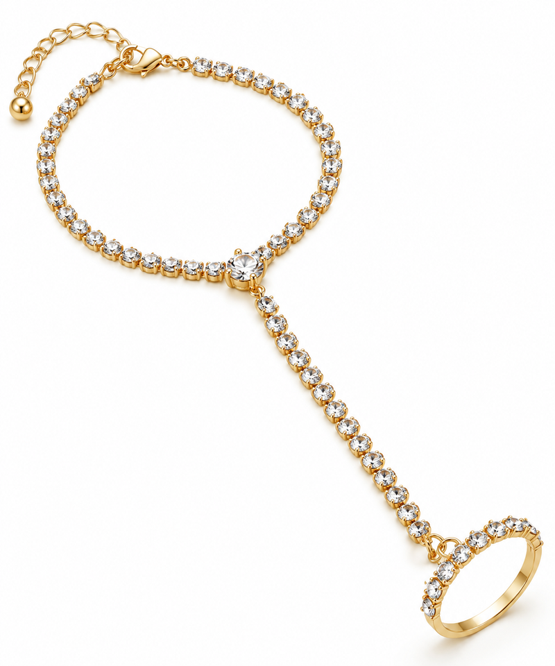 Rhinestone Hand Chain Bracelet with Ring