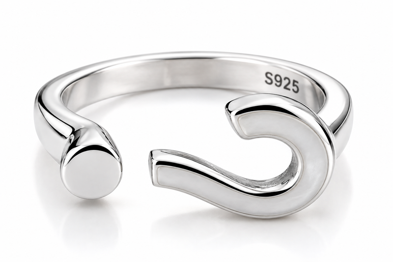 925 Sterling Silver Question Mark Adjustable Statement Ring