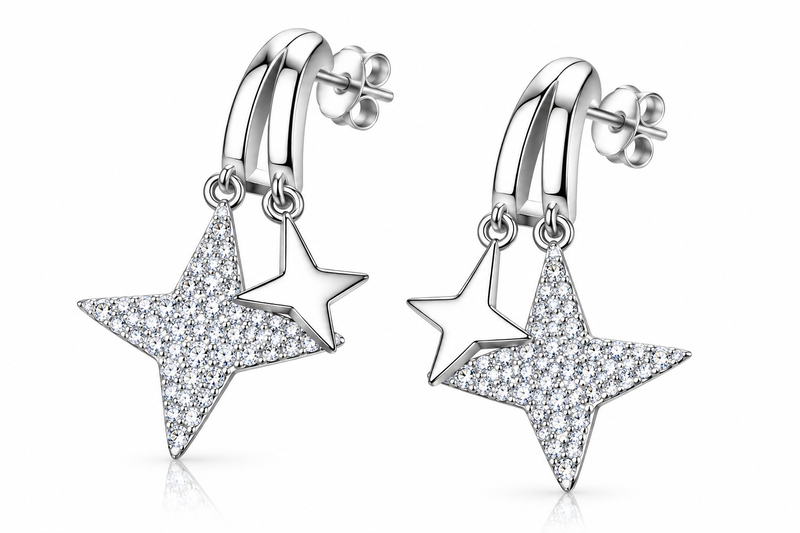 Moissanite Double Star Drop Earrings – 0.44 Carat