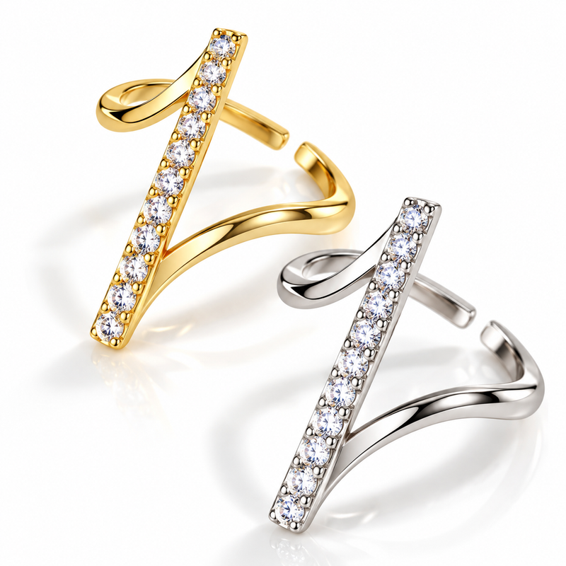 Rhinestone Geometric Open Ring | Gold & Silver Statement Ring