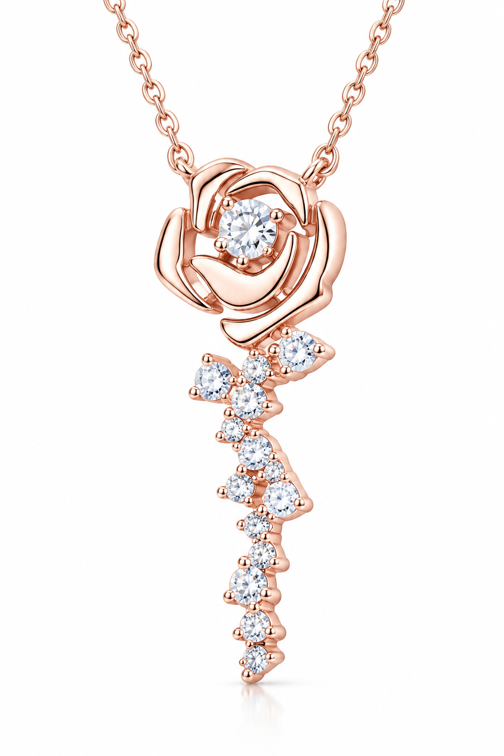 18K Rose Gold-Plated Floral Drop Pendant Necklace