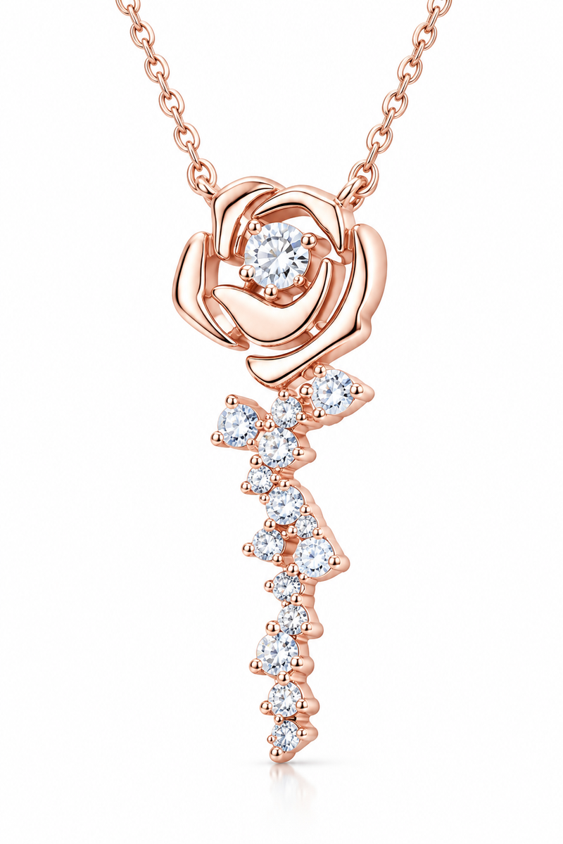 18K Rose Gold-Plated Floral Drop Pendant Necklace