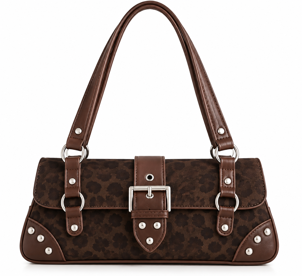 Tonal Leopard Print Buckle Shoulder Bag