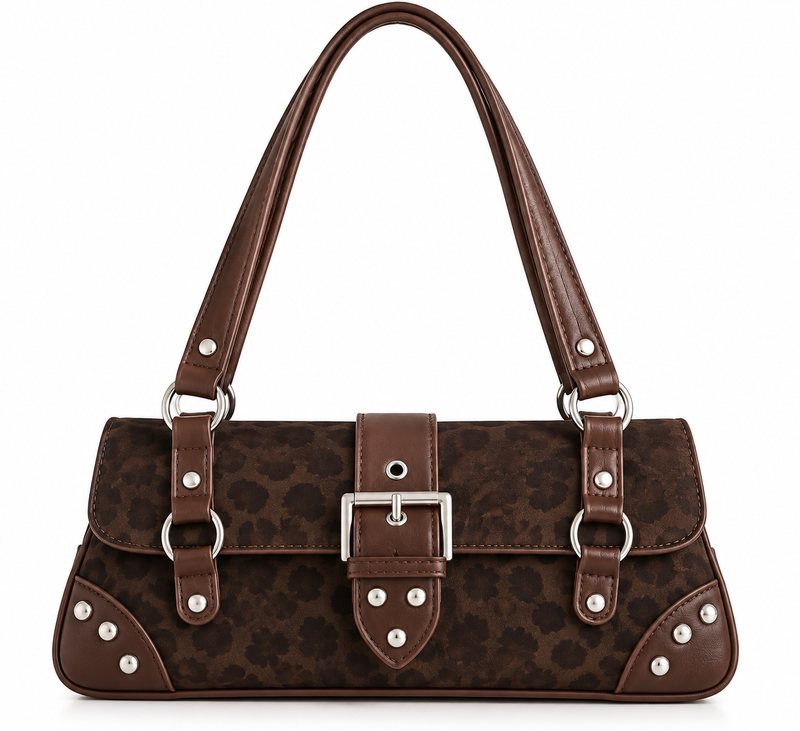 Tonal Leopard Print Buckle Shoulder Bag